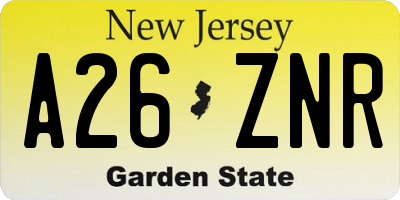 NJ license plate A26ZNR