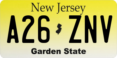 NJ license plate A26ZNV
