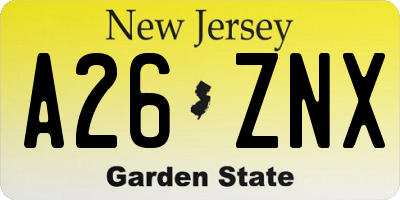NJ license plate A26ZNX