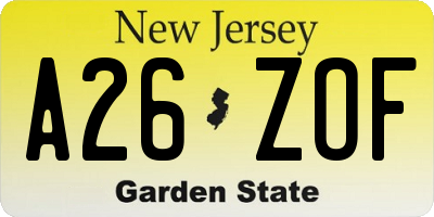 NJ license plate A26ZOF