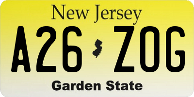 NJ license plate A26ZOG