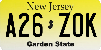 NJ license plate A26ZOK