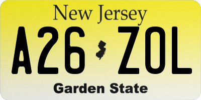 NJ license plate A26ZOL