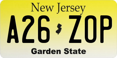 NJ license plate A26ZOP