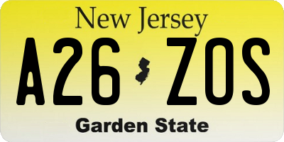 NJ license plate A26ZOS