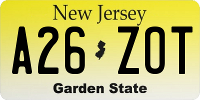 NJ license plate A26ZOT