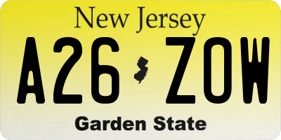NJ license plate A26ZOW