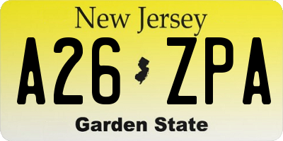 NJ license plate A26ZPA