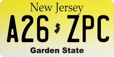 NJ license plate A26ZPC
