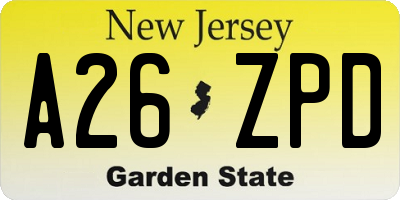 NJ license plate A26ZPD