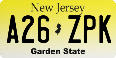 NJ license plate A26ZPK