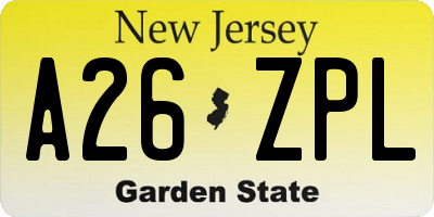 NJ license plate A26ZPL