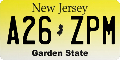 NJ license plate A26ZPM