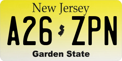 NJ license plate A26ZPN