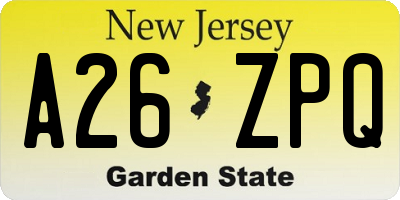 NJ license plate A26ZPQ