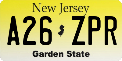 NJ license plate A26ZPR