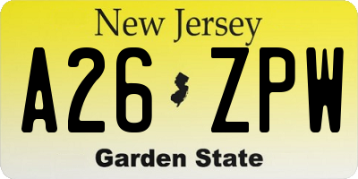 NJ license plate A26ZPW
