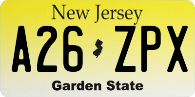 NJ license plate A26ZPX