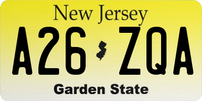 NJ license plate A26ZQA