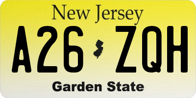 NJ license plate A26ZQH