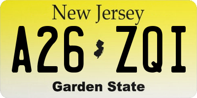 NJ license plate A26ZQI