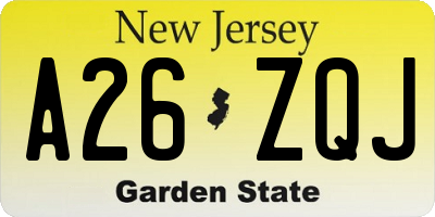 NJ license plate A26ZQJ