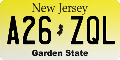 NJ license plate A26ZQL