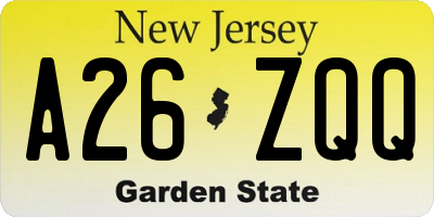 NJ license plate A26ZQQ