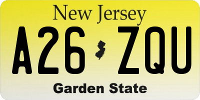 NJ license plate A26ZQU