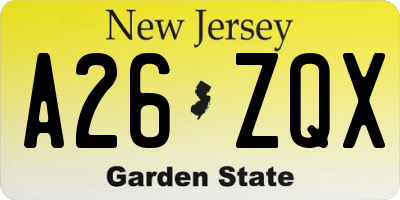 NJ license plate A26ZQX