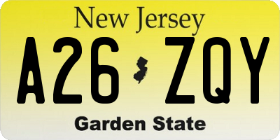 NJ license plate A26ZQY