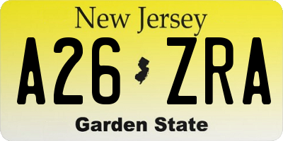NJ license plate A26ZRA