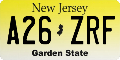 NJ license plate A26ZRF