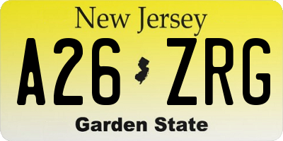 NJ license plate A26ZRG