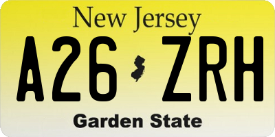 NJ license plate A26ZRH