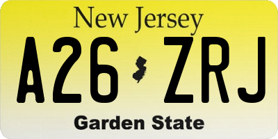 NJ license plate A26ZRJ