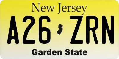 NJ license plate A26ZRN