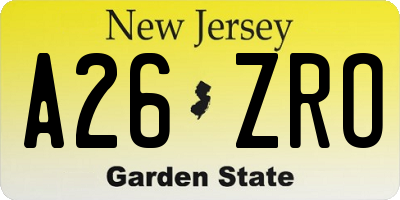 NJ license plate A26ZRO