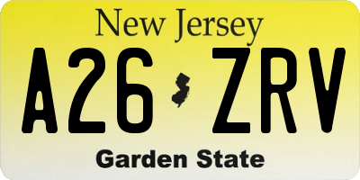 NJ license plate A26ZRV