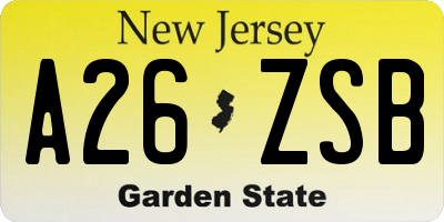 NJ license plate A26ZSB