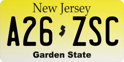 NJ license plate A26ZSC