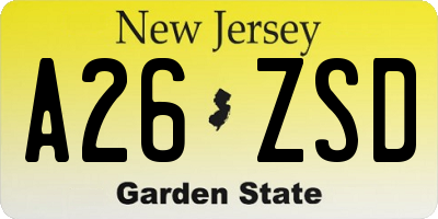 NJ license plate A26ZSD