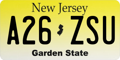 NJ license plate A26ZSU