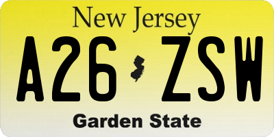 NJ license plate A26ZSW