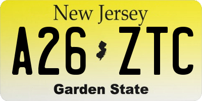 NJ license plate A26ZTC