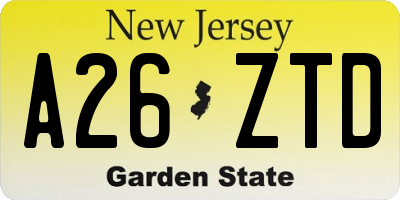 NJ license plate A26ZTD
