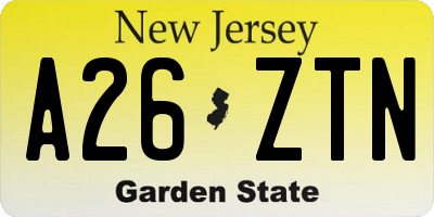 NJ license plate A26ZTN
