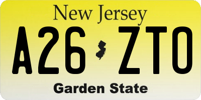 NJ license plate A26ZTO
