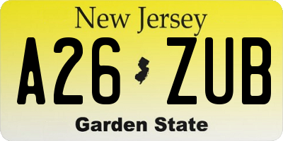 NJ license plate A26ZUB