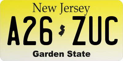 NJ license plate A26ZUC